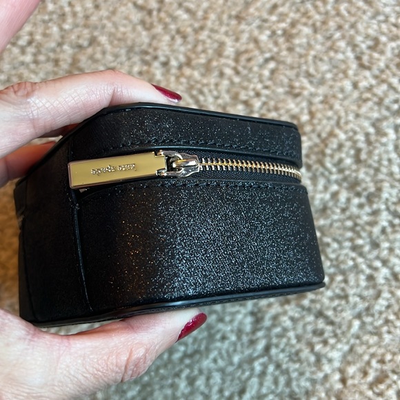 Kate Spade travel jewelry case black glitter zipper earrings ring travel - Picture 3 of 7
